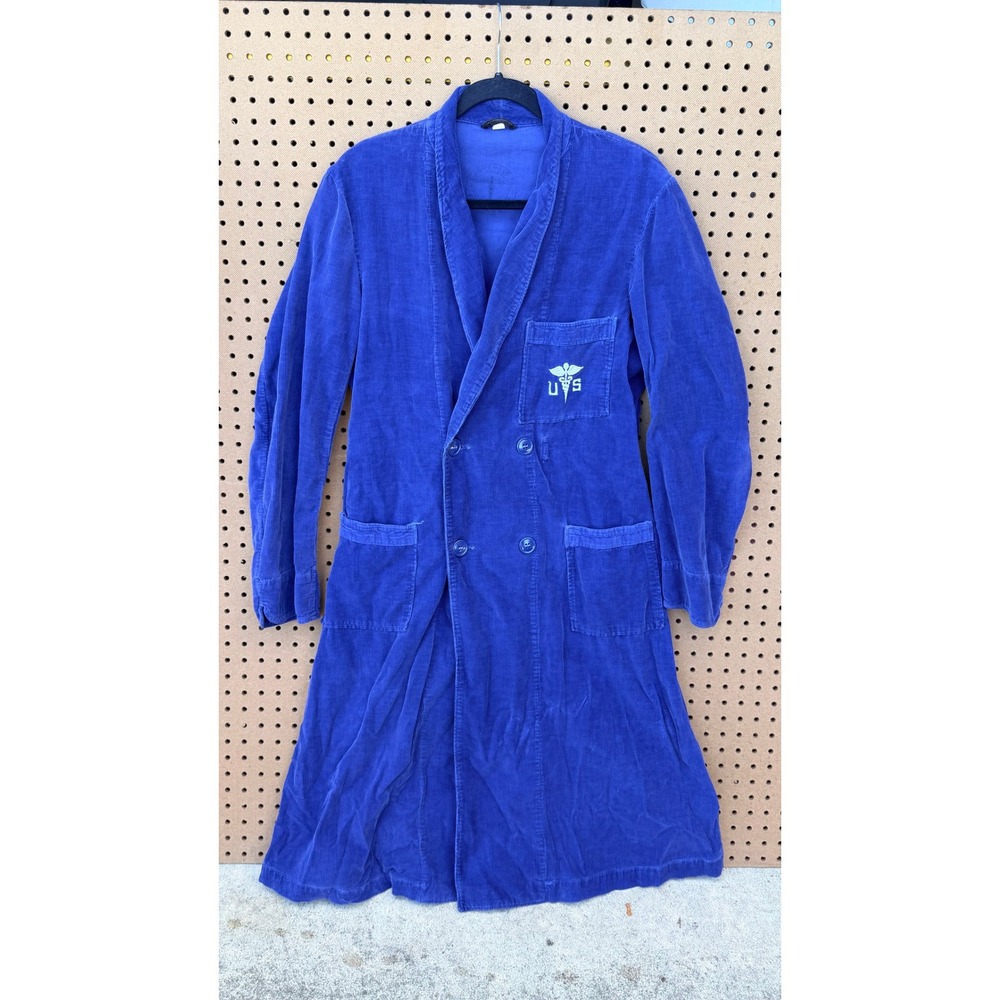 Vintage US Army Medical Corps Corduroy Robe Blue Fort Ord California Mens‎ Large